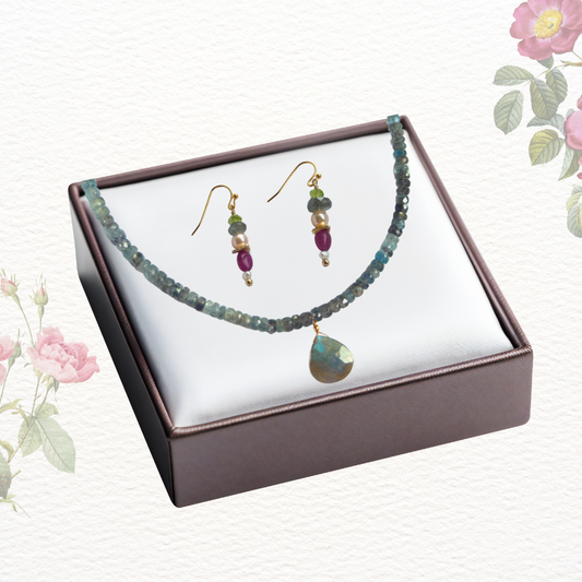 Labradorite Drop Earrings & Necklace Duo